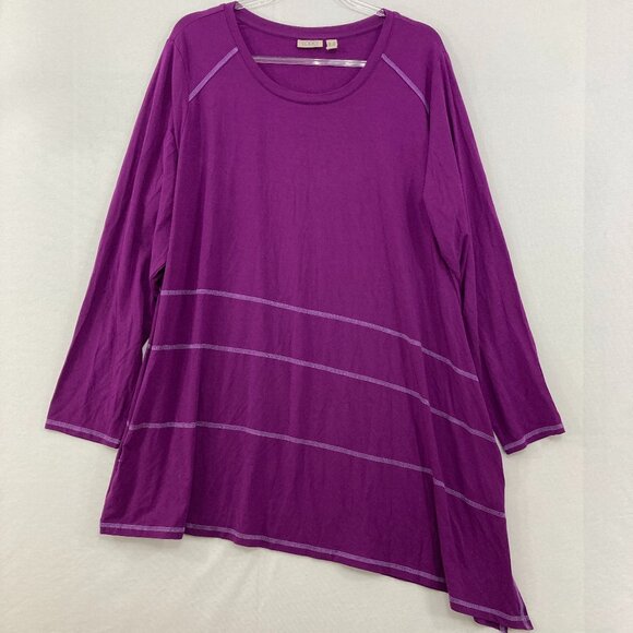 LOGO Lori Goldstein size 2X Purple Stretch Knit Asymmetric Comfy Pockets Tunic - Picture 1 of 11